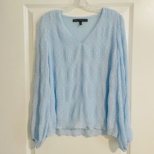 WHBM White House Black Market Pastel Blue Long Sleeve Clip Dot Blouse